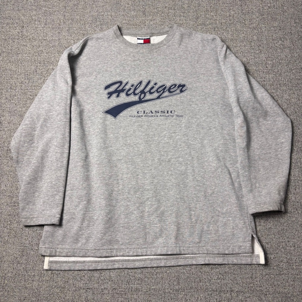 Tommy Hilfiger Sweatshirt Womens M Classic Athletic Team Grey Graphic USA Made
